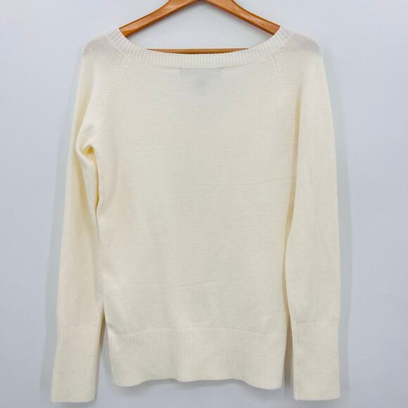 French Connection V-Neck Ivory Sweater Womens Size Large Acrylic Spandex - Picture 3 of 5